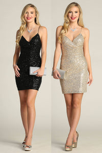 Sparkling Sequin Bodycon Mini Dress with Spaghetti Straps