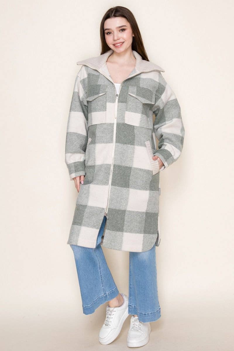 Checkered Knit Zip-Up Jacket