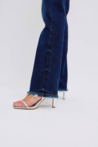 Judy Blue Mid Rise Straight Leg Jeans with Fray Hem