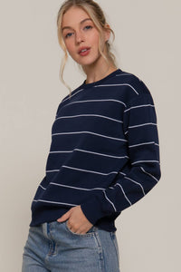 Long Sleeve Engineer Stripe Inner Fleece Sweatshirt