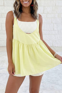 2 Pc Gingham Contrast Patchwork Loose Mini Dress