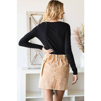 Mineral Washed Corduroy Mini Skirt with Zipper Detail