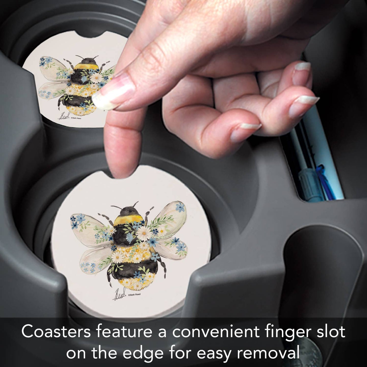 "Beautiful Bee" Absorbent Stone Car Coaster 1pk