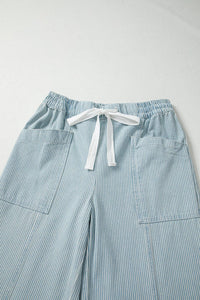 Stripe Mid Rise Drawstring Waist Denim Jeans