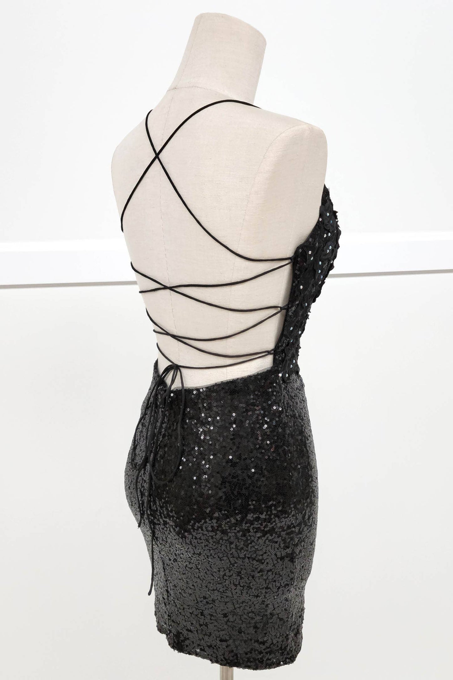 Radiant Floral Sequin Bodycon Mini Dress with Lace-Up Back