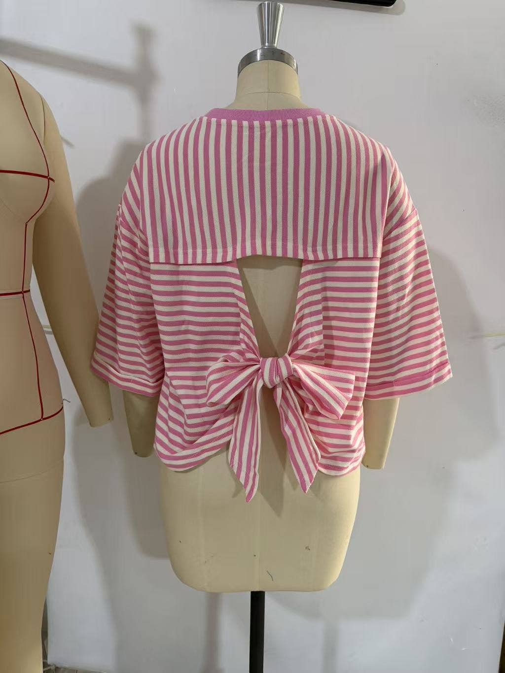 Striped Back Tie Bow Knit Top
