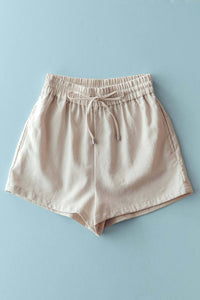 Linen Blend Elastic Waist Drawstring Shorts