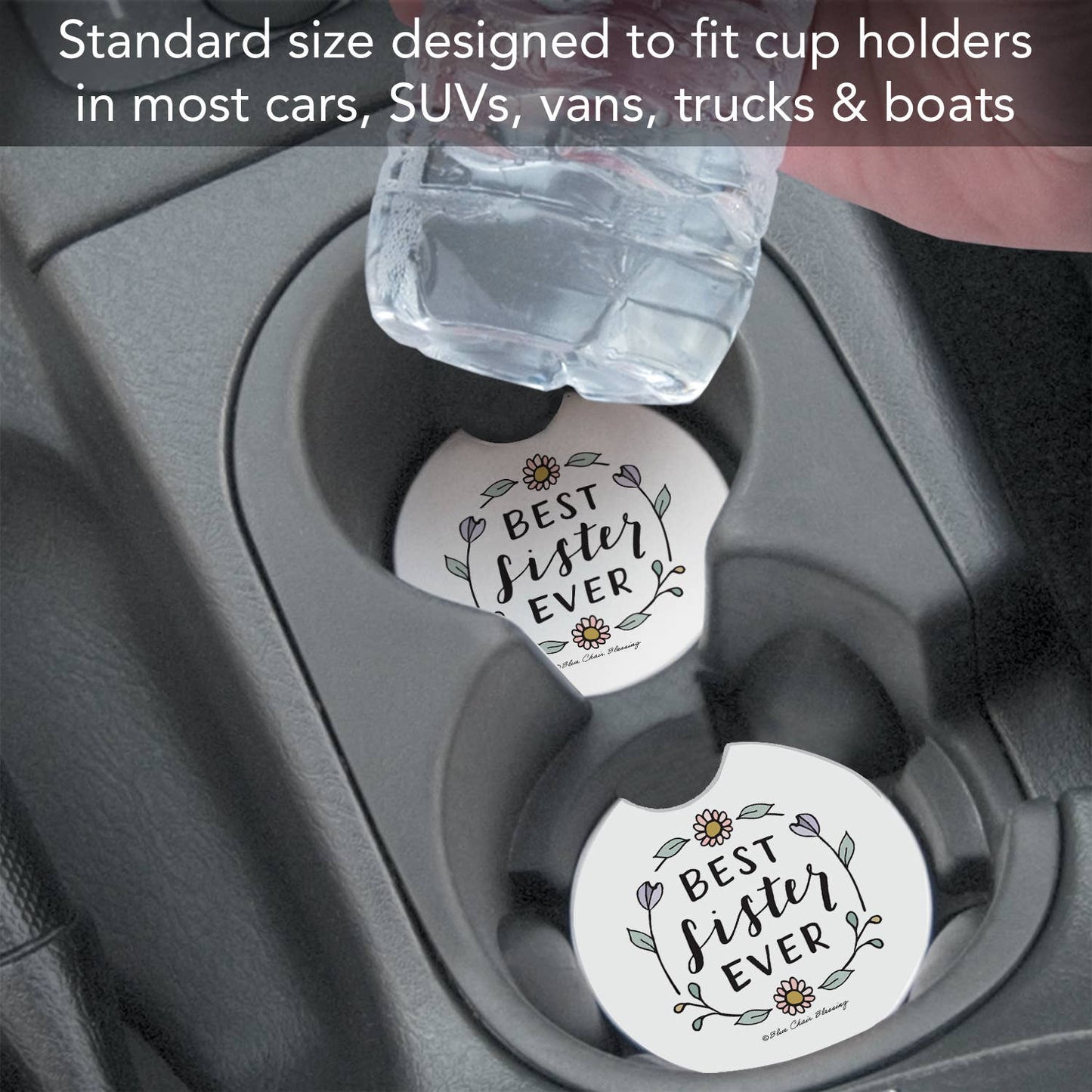 "Best Sister Ever" Absorbent Stone Car Coaster 1pk