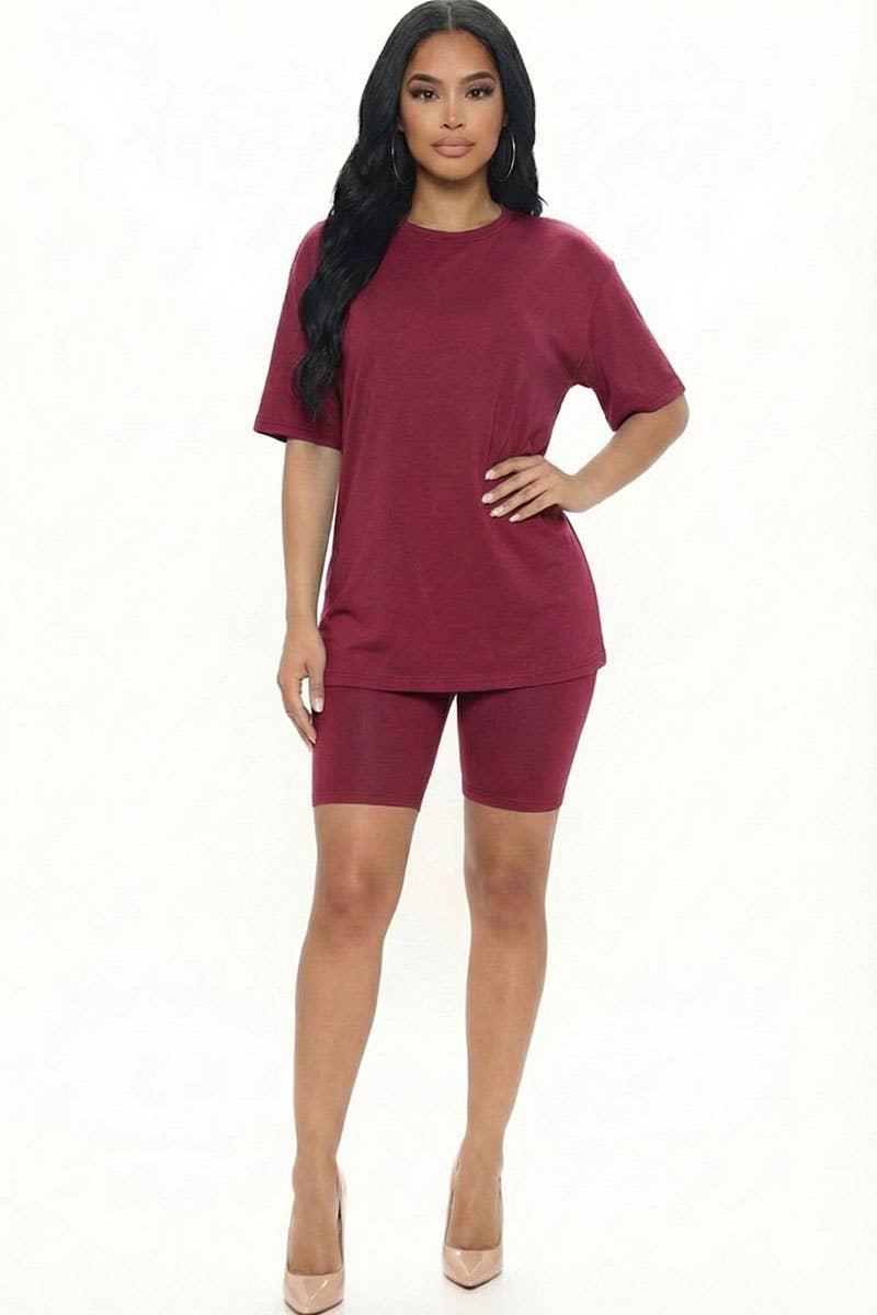 Oversized Top & High Waisted Biker Shorts Set