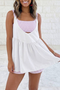 2 Pc Gingham Contrast Patchwork Loose Mini Dress