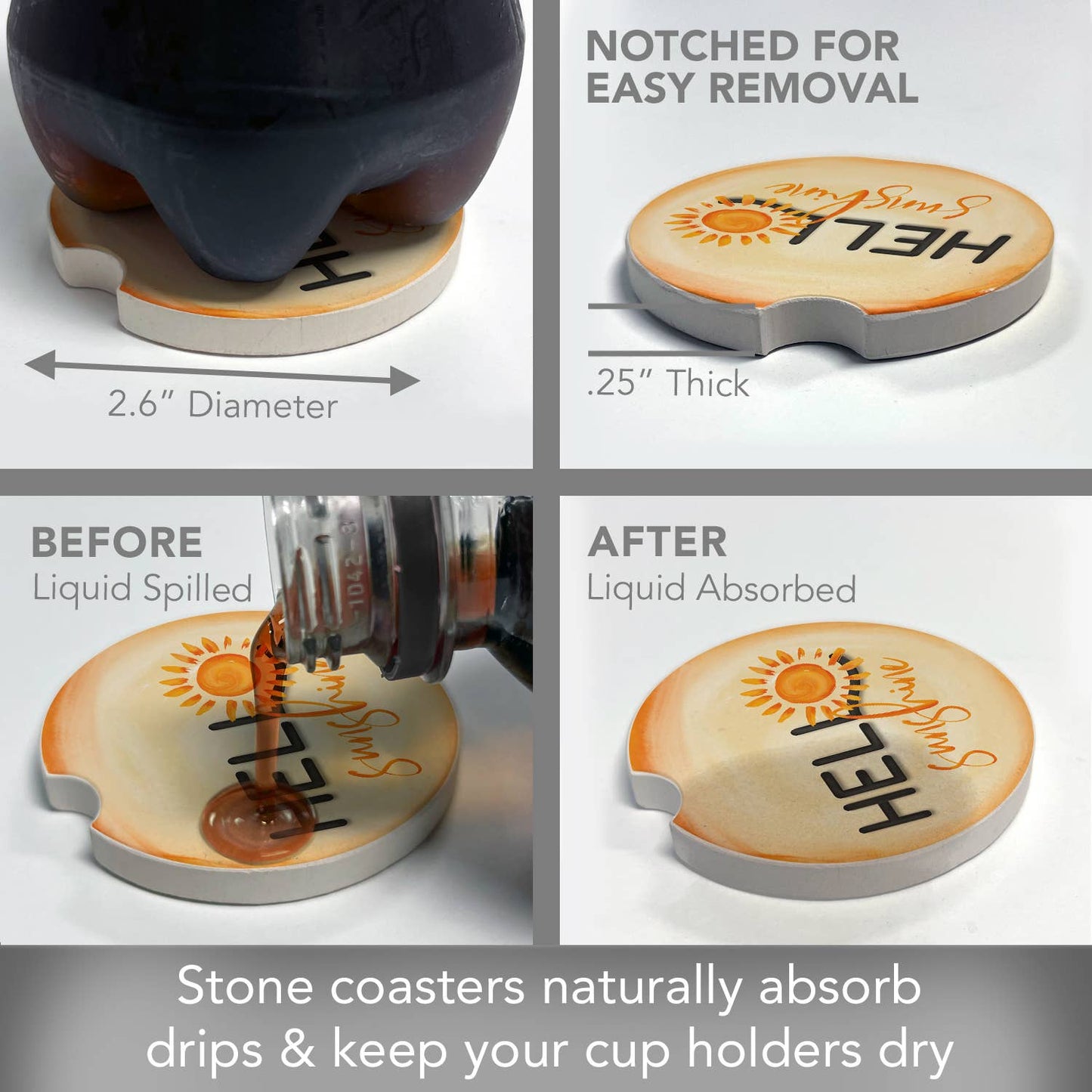 Hello Sunshine Absorbent Stone Car Coaster 1 Pk