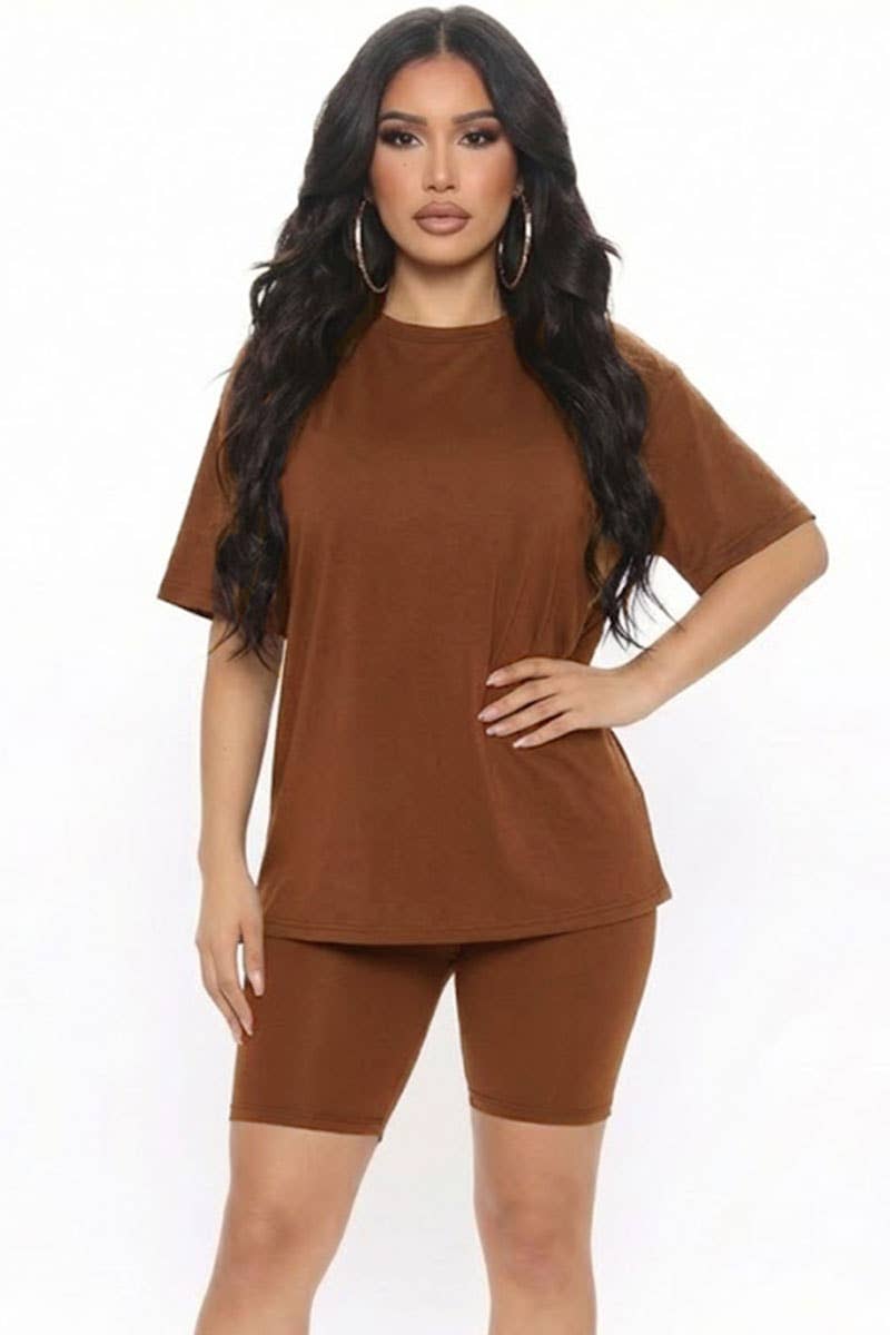 Oversized Top & High Waisted Biker Shorts Set
