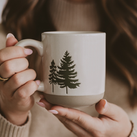 Green Tree Stoneware Mug – Rustic Cream Holiday Coffee Mug 14oz