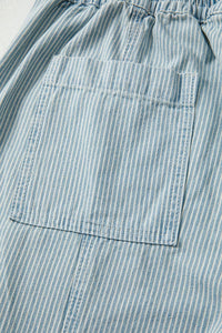 Stripe Mid Rise Drawstring Waist Denim Jeans