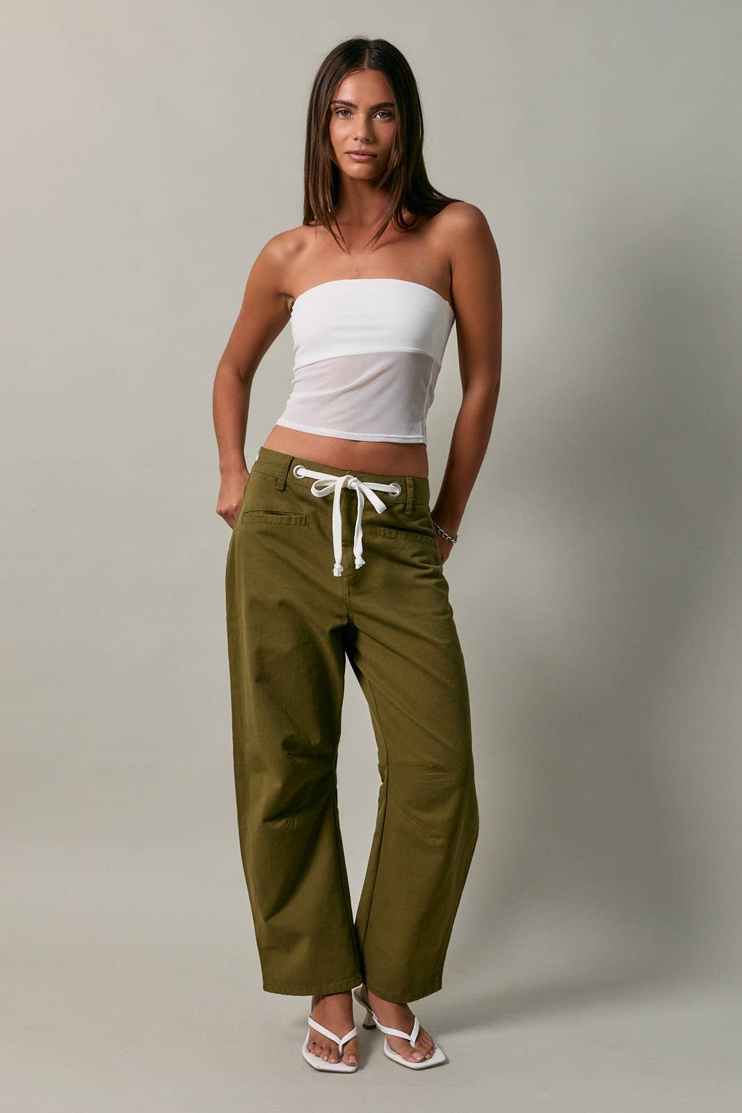 HIGH-RISE EYELET DETAIL BARREL PANTS