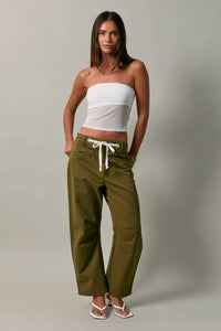 HIGH-RISE EYELET DETAIL BARREL PANTS