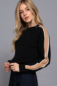 Long Sleeve Round Neck Sleeve Line Detail Sweater