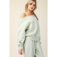 FRENCH TERRY FLEECE OFF SHOULDER TOP