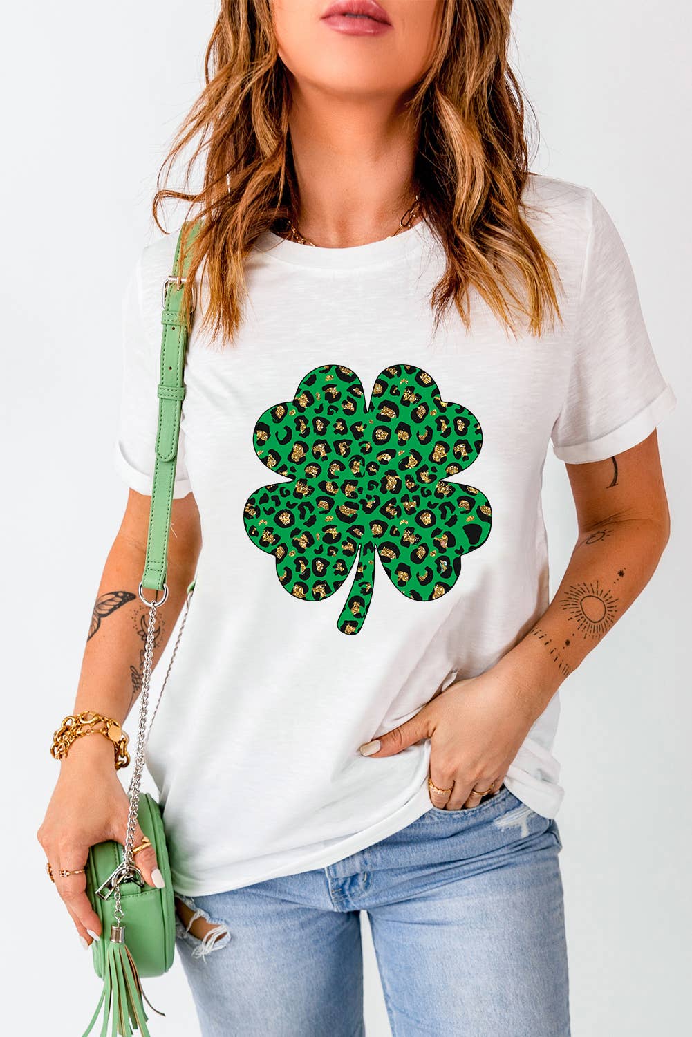 St. Patrick Lucky Chenille Glitter Patched Graphic T Shirt