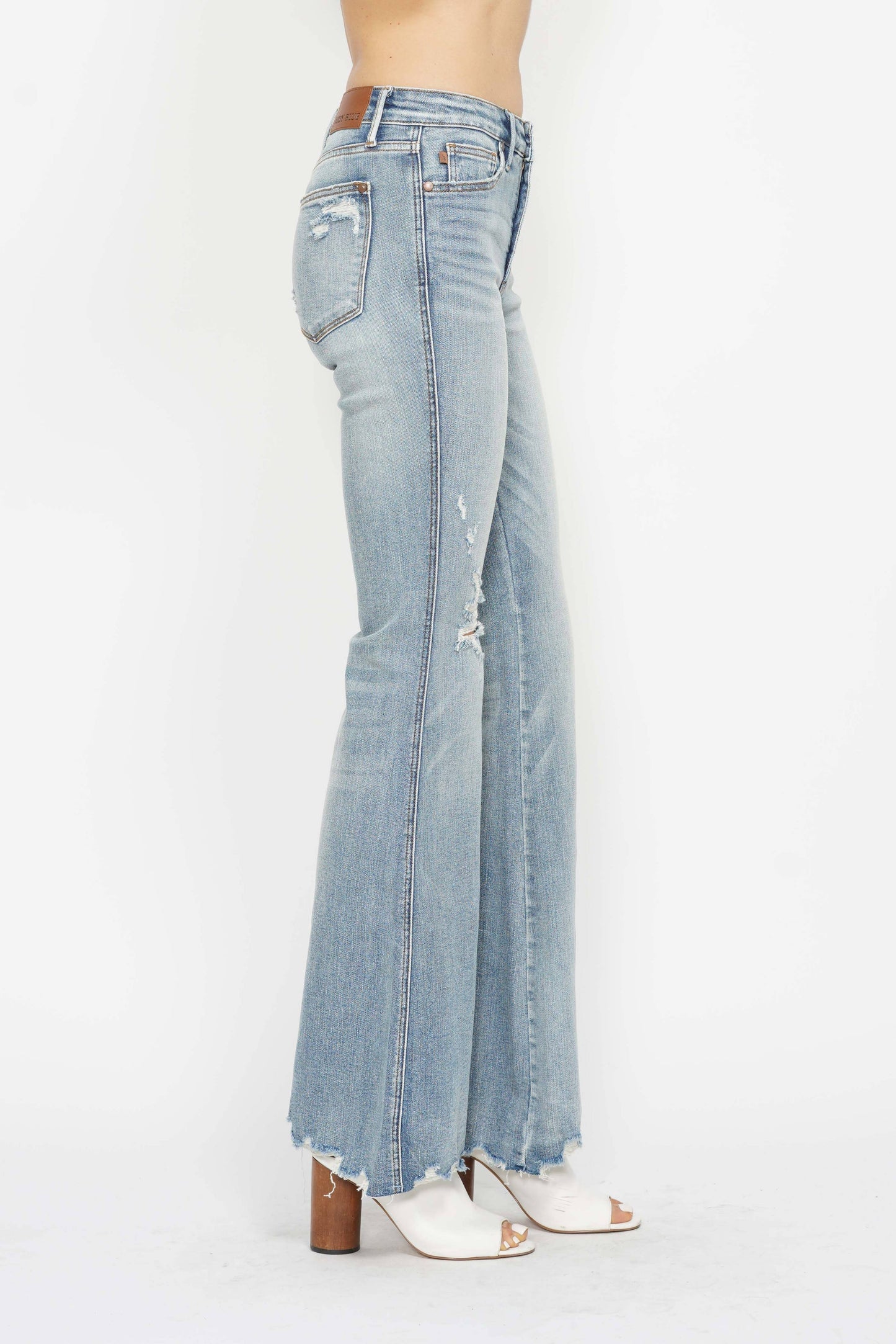 Judy Blue Mid-Rise Tummy Control Destroyed Flare Jeans