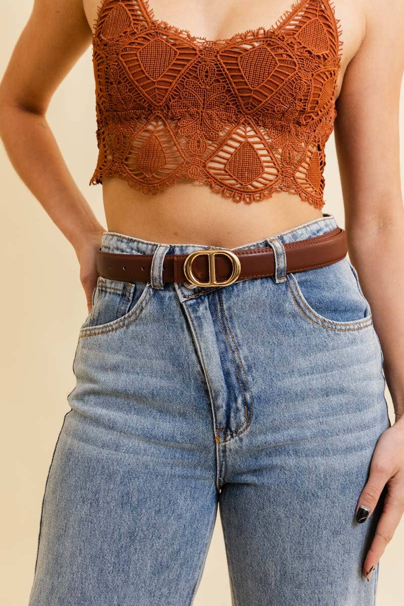 Symmetrical Golden Buckle Leather Belt