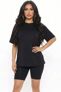 Oversized Top & High Waisted Biker Shorts Set