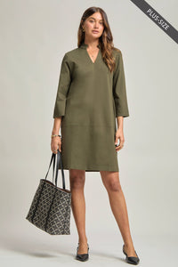 PLUS SIZE Magic Ponte A-Line Dress with Mandarin Collar – Work-Appropriate & Everyday Chic