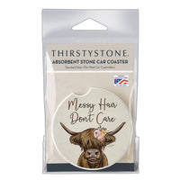 "Messy Hair Cow" Absorbent Stone Car Coaster 1pk