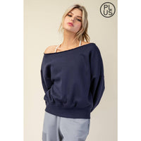 FRENCH TERRY FLEECE OFF SHOULDER TOP - Plus/Curvy