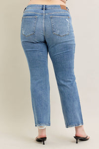 Judy Blue Plus Size Mid Rise Vintage Wash Bootcut Jeans with Distressed Hem