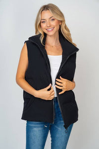 Sleeveless Solid Woven Puffer Vest