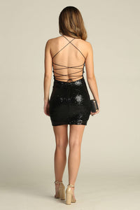 Radiant Floral Sequin Bodycon Mini Dress with Lace-Up Back