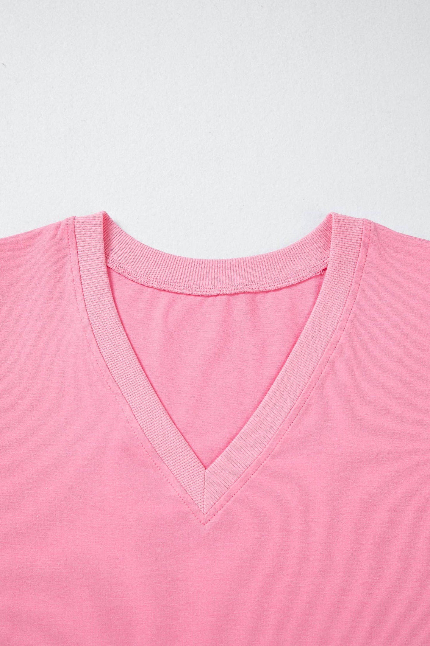Solid Color V Neck Short Puff Sleeve Blouse