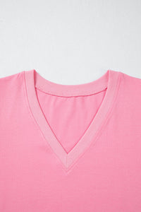 Solid Color V Neck Short Puff Sleeve Blouse