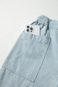 Stripe Mid Rise Drawstring Waist Denim Jeans