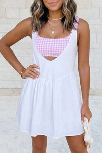2 Pc Gingham Contrast Patchwork Loose Mini Dress