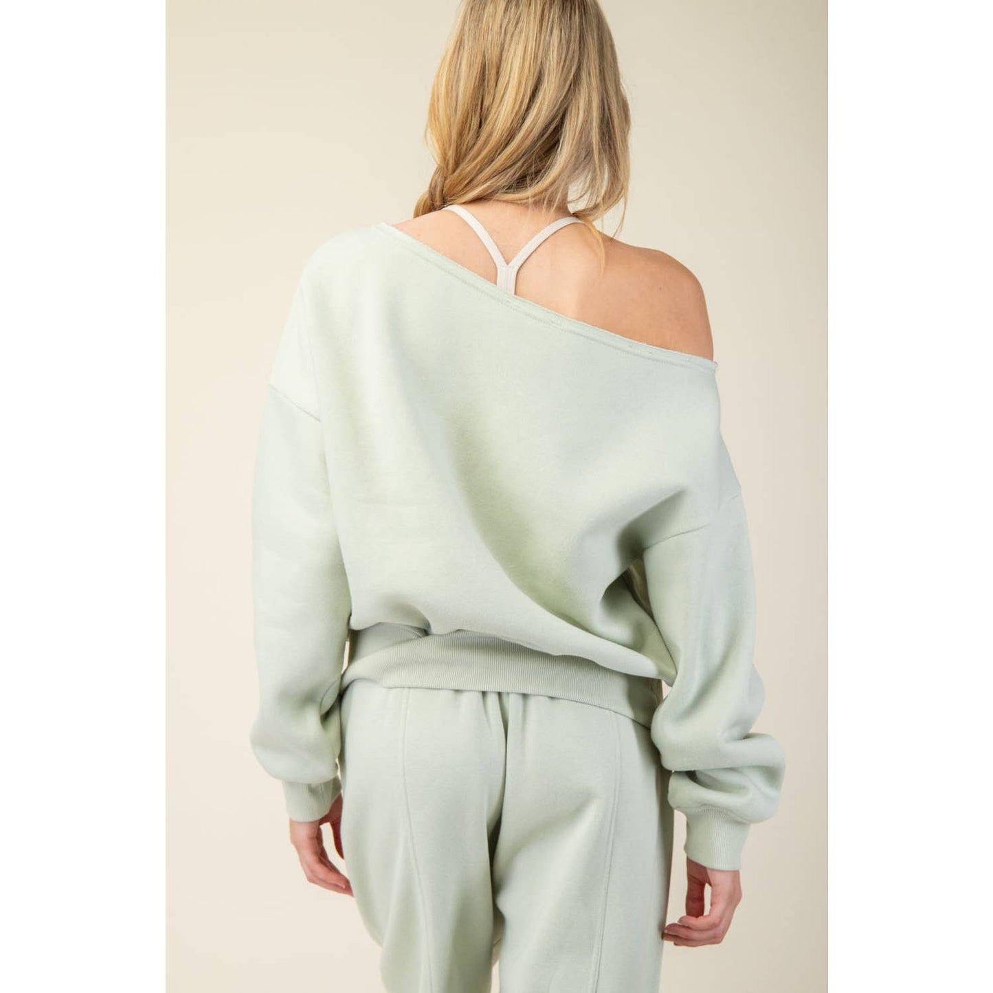 FRENCH TERRY FLEECE OFF SHOULDER TOP