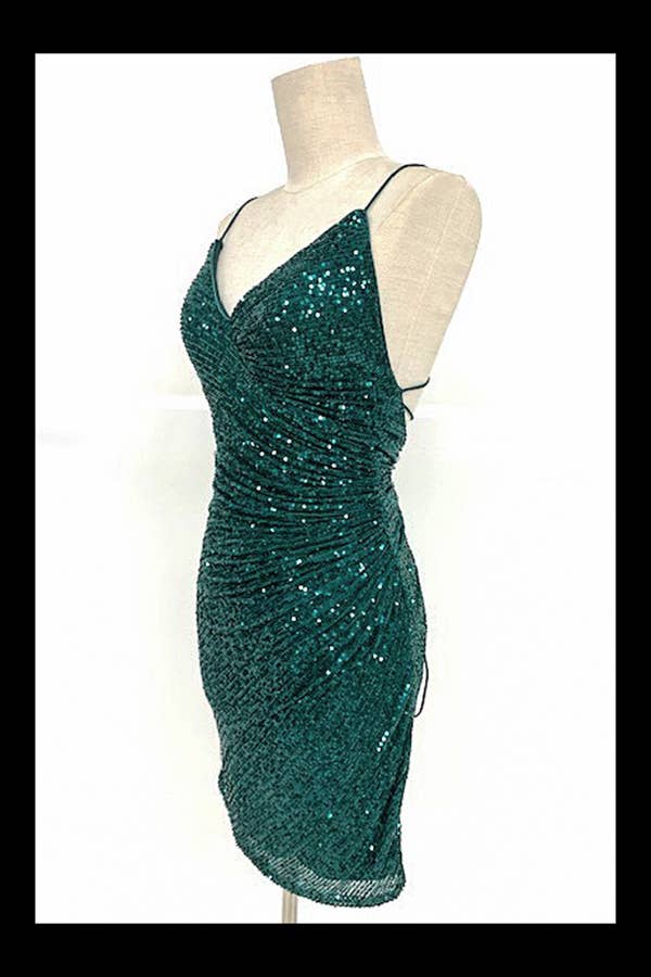 Sparkling Sequin Bodycon Mini Dress with Spaghetti Straps