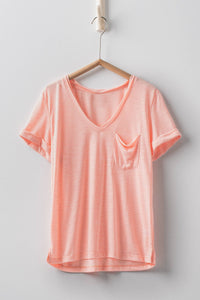 Rolled Sleeve V-Neck Pocket Tee