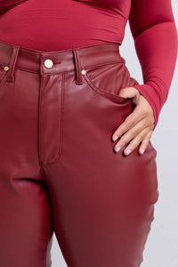 Judy Blue Plus Size Faux Leather High Waisted Tummy Control Straight Jeans