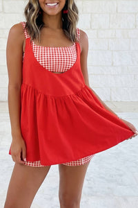 2 Pc Gingham Contrast Patchwork Loose Mini Dress