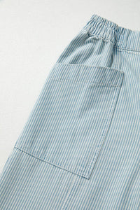Stripe Mid Rise Drawstring Waist Denim Jeans