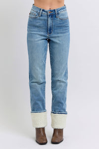 Judy Blue High Waisted Straight Jeans with Shearling Cuff