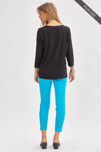 Plus Size Signature Classic V-Neck Top – Wrinkle-Free 3/4 Sleeve Stretch Blouse