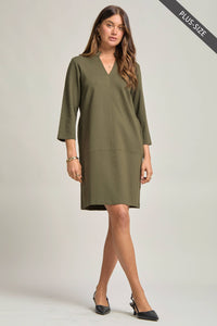 PLUS SIZE Magic Ponte A-Line Dress with Mandarin Collar – Work-Appropriate & Everyday Chic