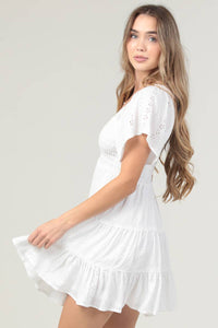 SHORT SLEEVE SMOCKED BODICE DRESS W EMBROIDERY