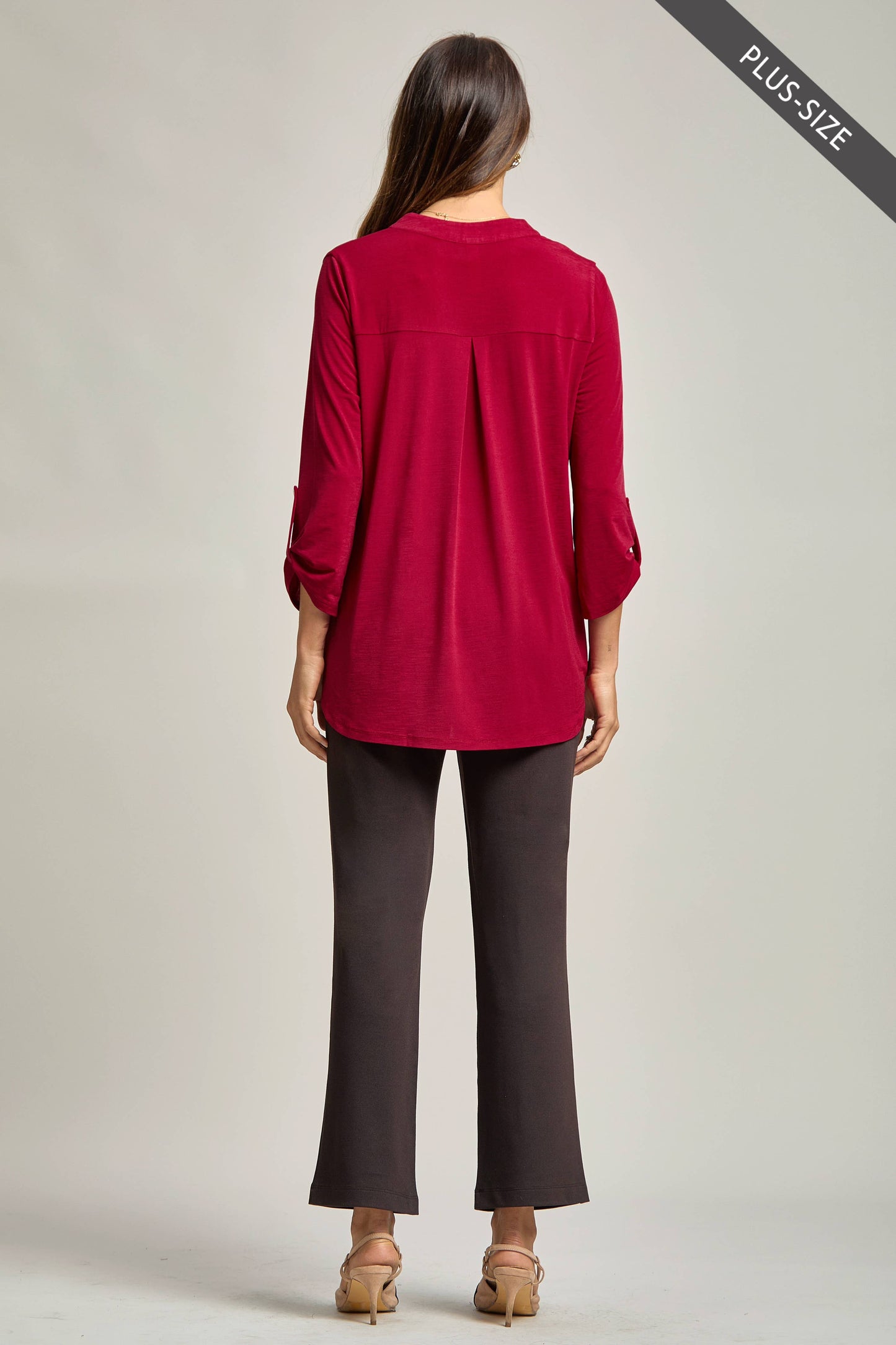 PLUS SIZE Signature Lizzy Top – Wrinkle-Free Travel Blouse with Mandarin Collar