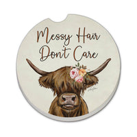 "Messy Hair Cow" Absorbent Stone Car Coaster 1pk