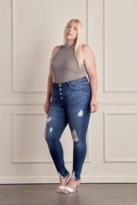 Plus High Rise Button Up Cuffed Super Skinny Jeans