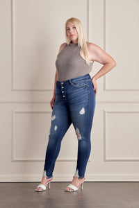 Plus High Rise Button Up Cuffed Super Skinny Jeans